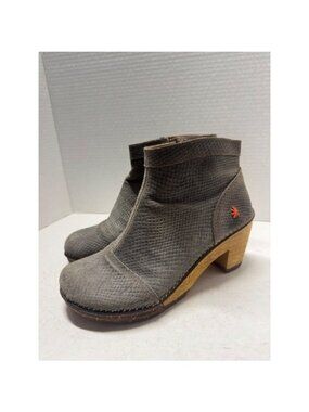 Art Company Grey Textured Leather Wooden Clog Ankle Boots 316 Spain Womens 39